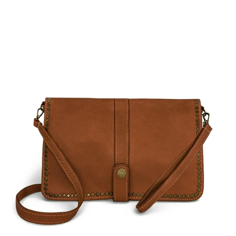 Sac besace à bandoulière en cuir vintage MISS K Cognac