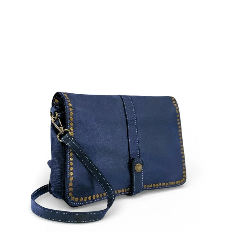 Sac besace à bandoulière en cuir vintage MISS K Bleu denim