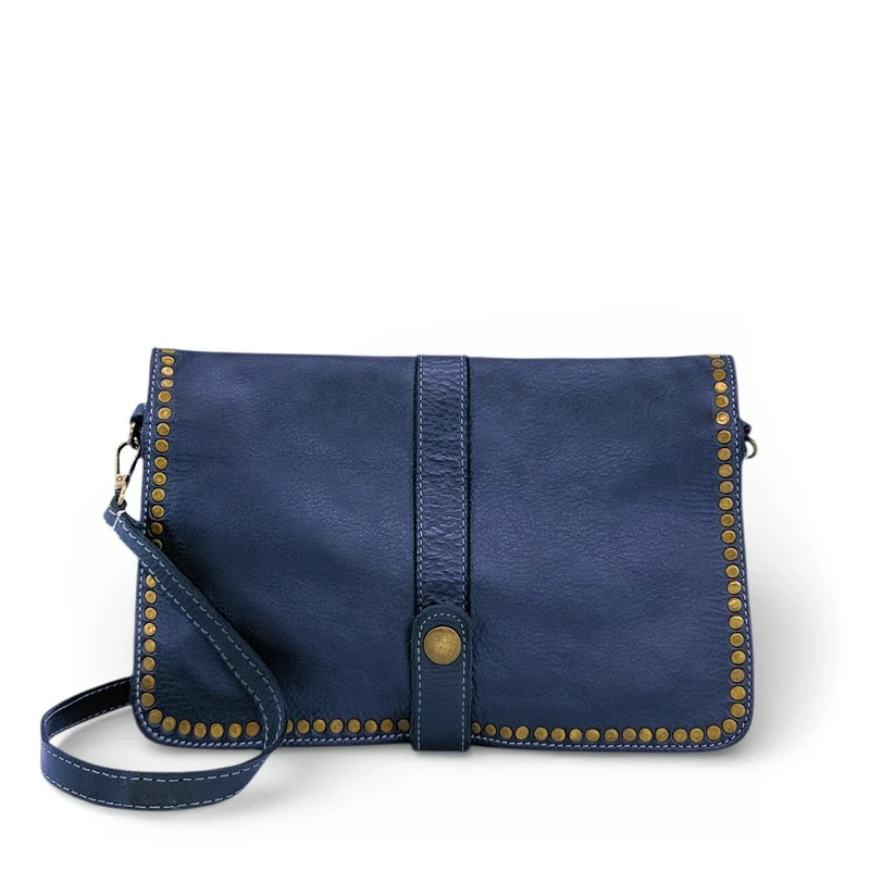 Sac besace à bandoulière en cuir vintage MISS K Bleu denim