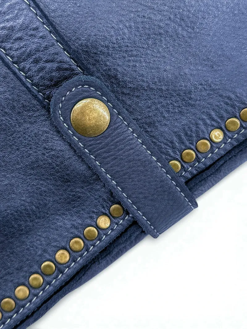 Sac besace à bandoulière en cuir vintage MISS K Bleu denim