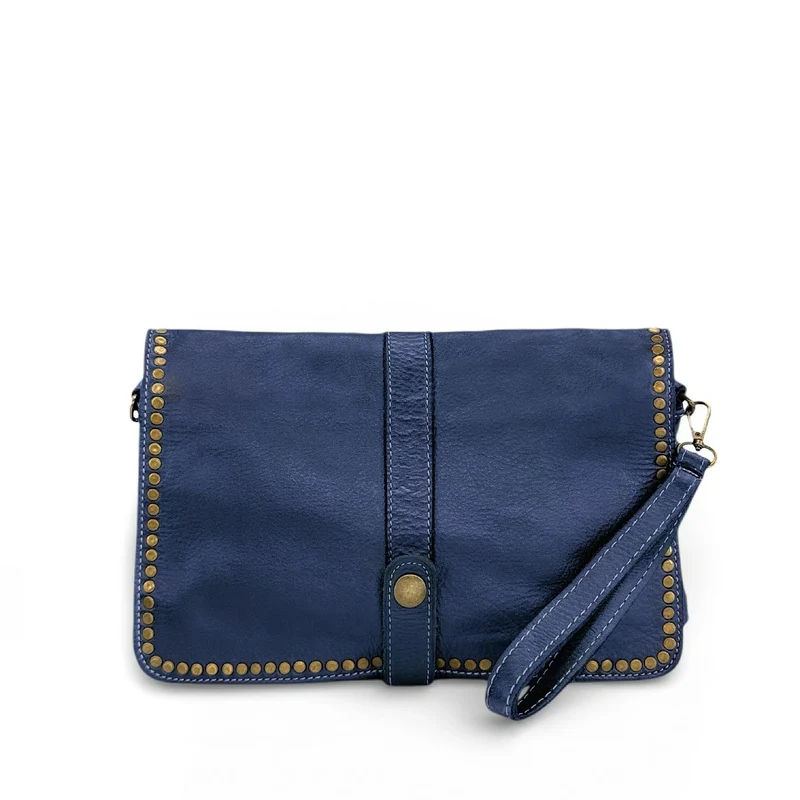 Sac besace à bandoulière en cuir vintage MISS K Bleu denim