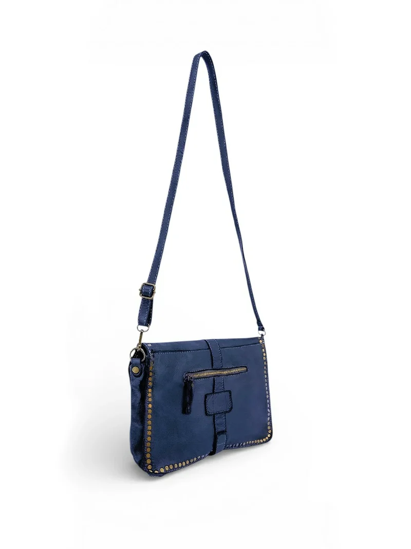 Sac besace à bandoulière en cuir vintage MISS K Bleu denim