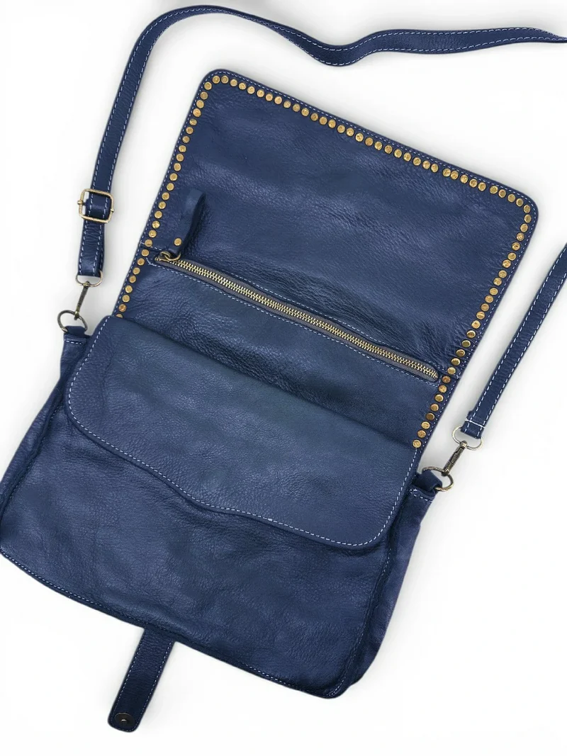 Sac besace à bandoulière en cuir vintage MISS K Bleu denim