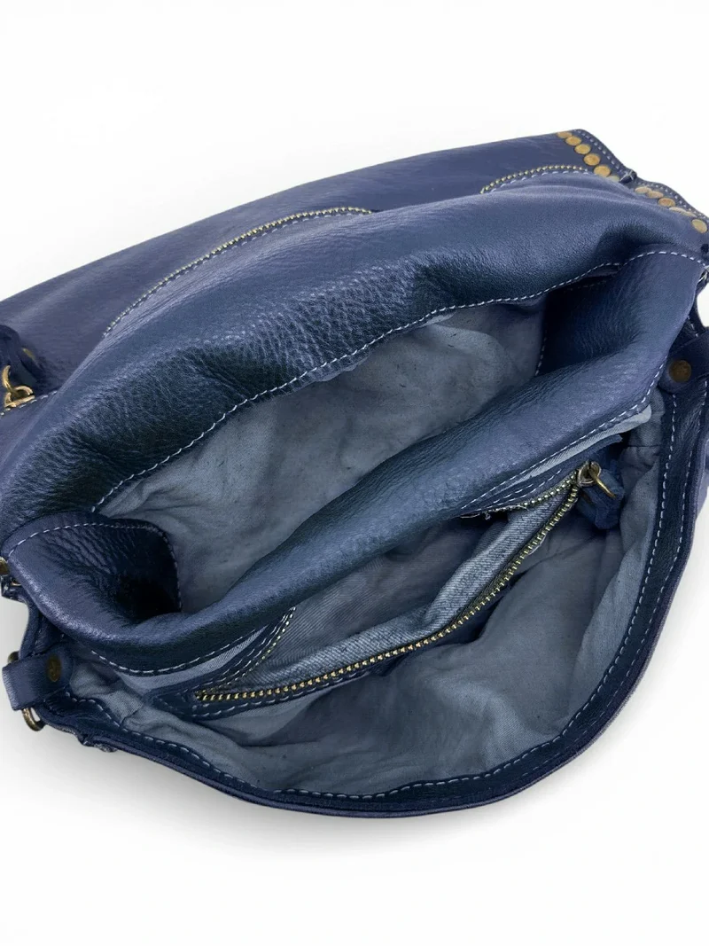 Sac besace à bandoulière en cuir vintage MISS K Bleu denim