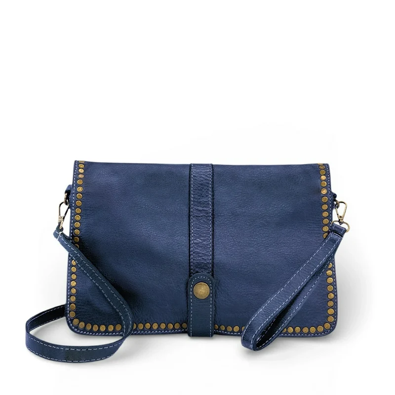 Sac besace à bandoulière en cuir vintage MISS K Bleu denim