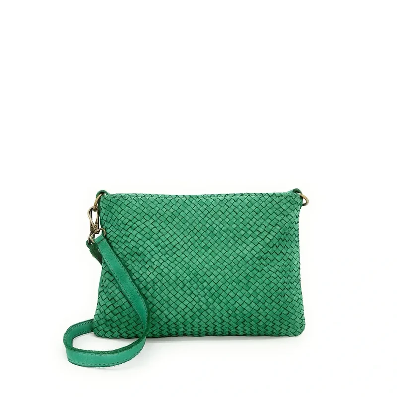 Sac pochette à bandoulière en cuir tressé MISS JOE Vert anglais