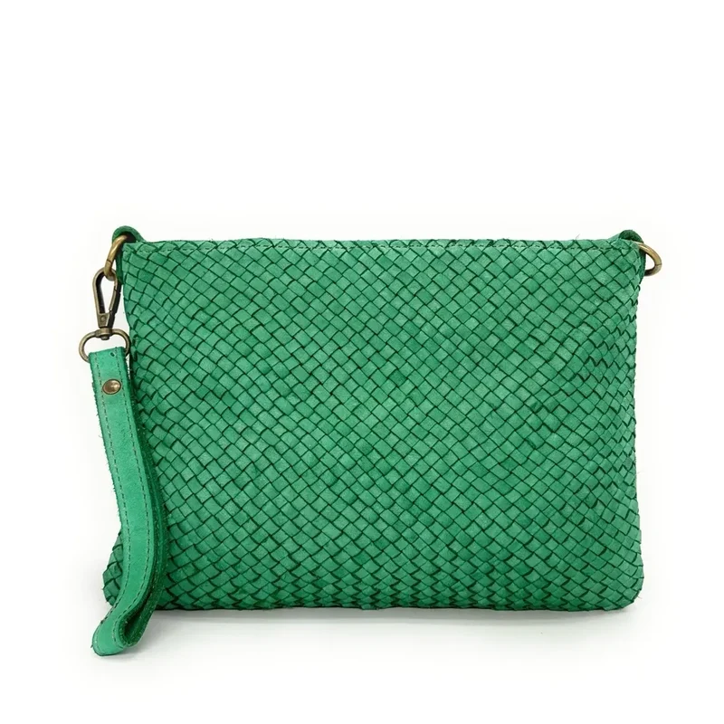 Sac pochette à bandoulière en cuir tressé MISS JOE Vert anglais