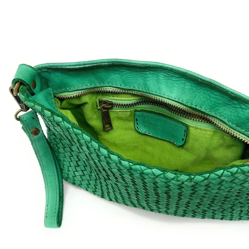 Sac pochette à bandoulière en cuir tressé MISS JOE Vert anglais