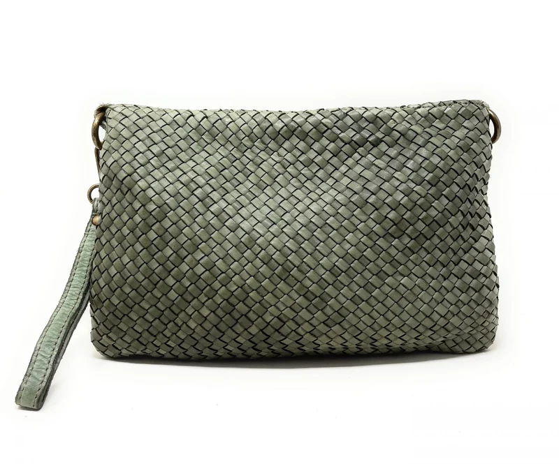 Sac pochette à bandoulière en cuir tressé MISS JOE Vert amande