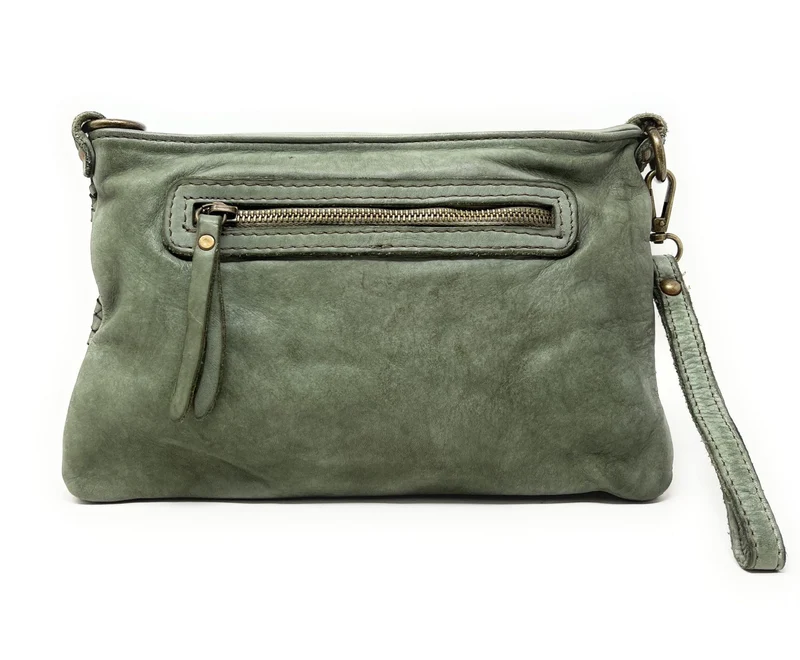 Sac pochette à bandoulière en cuir tressé MISS JOE Vert amande