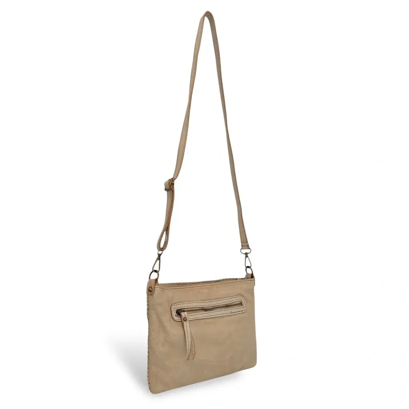 Sac pochette à bandoulière en cuir tressé MISS JOE Taupe