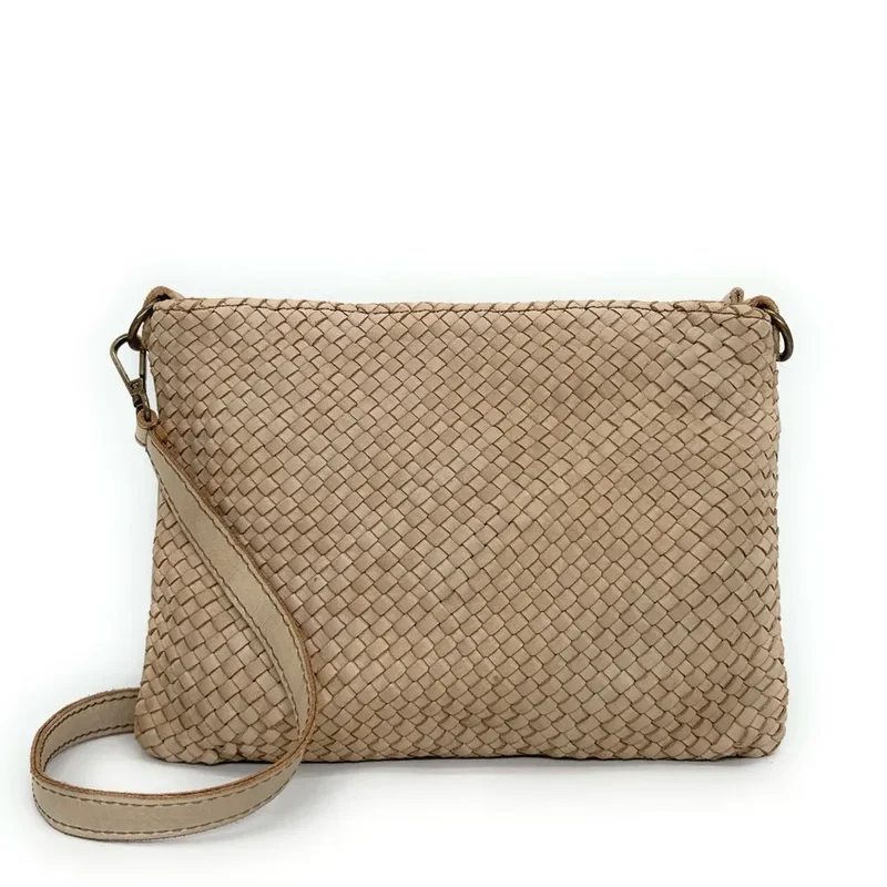Sac pochette à bandoulière en cuir tressé MISS JOE Taupe