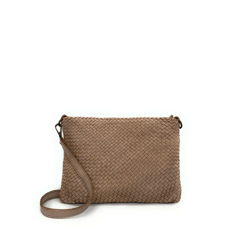Sac pochette à bandoulière en cuir tressé MISS JOE Taupe foncé