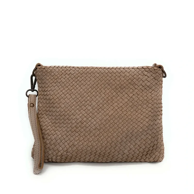 Sac pochette à bandoulière en cuir tressé MISS JOE Taupe foncé