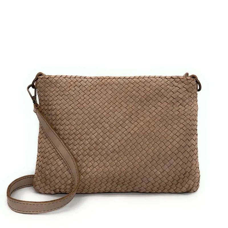 Sac pochette à bandoulière en cuir tressé MISS JOE Taupe foncé