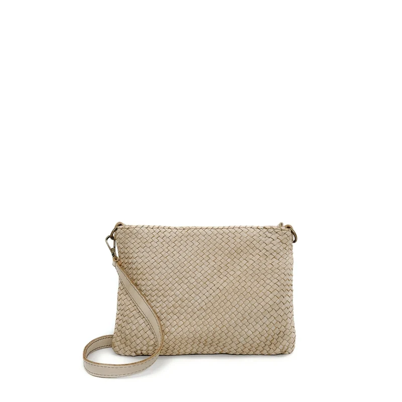 Sac pochette à bandoulière en cuir tressé MISS JOE Beige crème