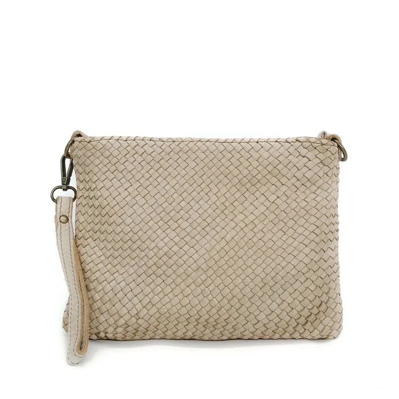 Sac pochette à bandoulière en cuir tressé MISS JOE Beige crème