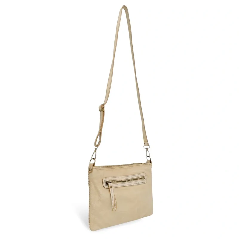 Sac pochette à bandoulière en cuir tressé MISS JOE Beige crème