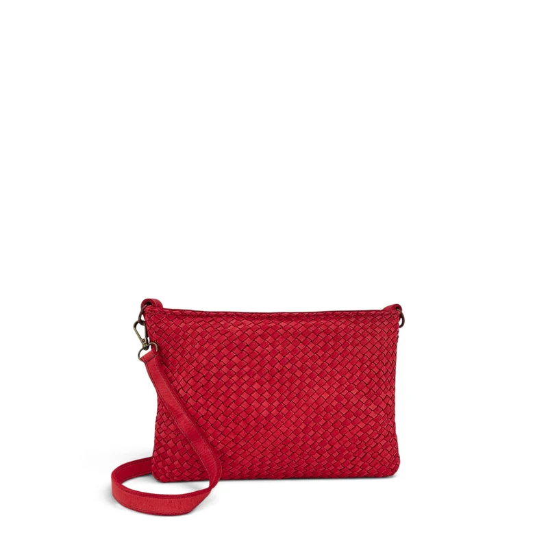 Sac pochette à bandoulière en cuir tressé MISS JOE Rouge garance