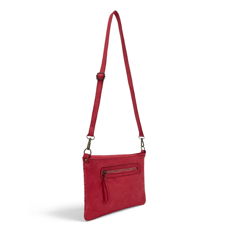 Sac pochette à bandoulière en cuir tressé MISS JOE Rouge garance