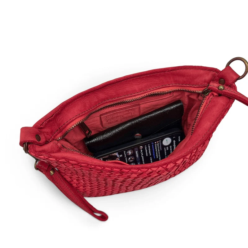 Sac pochette à bandoulière en cuir tressé MISS JOE Rouge garance