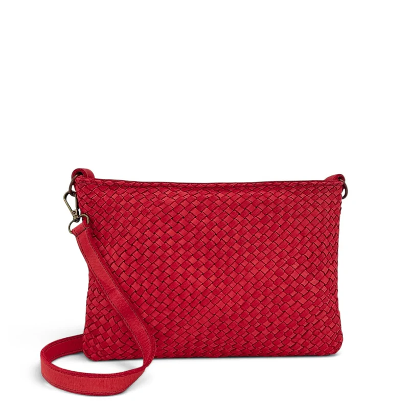 Sac pochette à bandoulière en cuir tressé MISS JOE Rouge garance