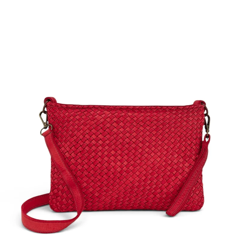 Sac pochette à bandoulière en cuir tressé MISS JOE Rouge garance