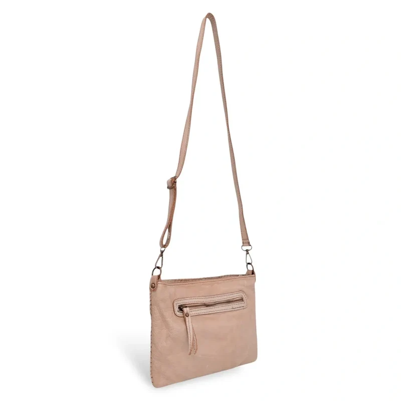 Sac pochette à bandoulière en cuir tressé MISS JOE Rose nude