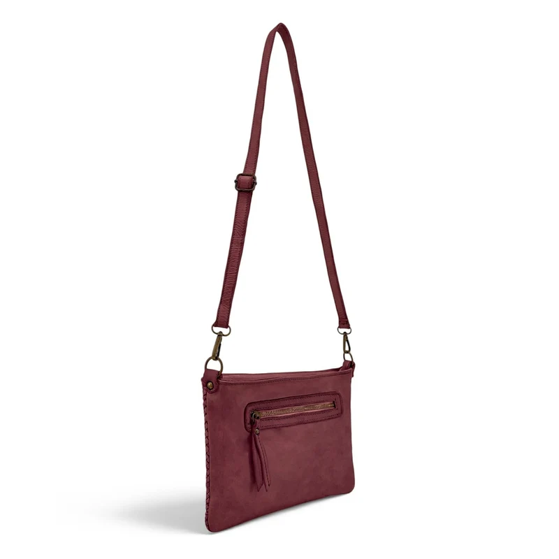 Sac pochette à bandoulière en cuir tressé MISS JOE Prune