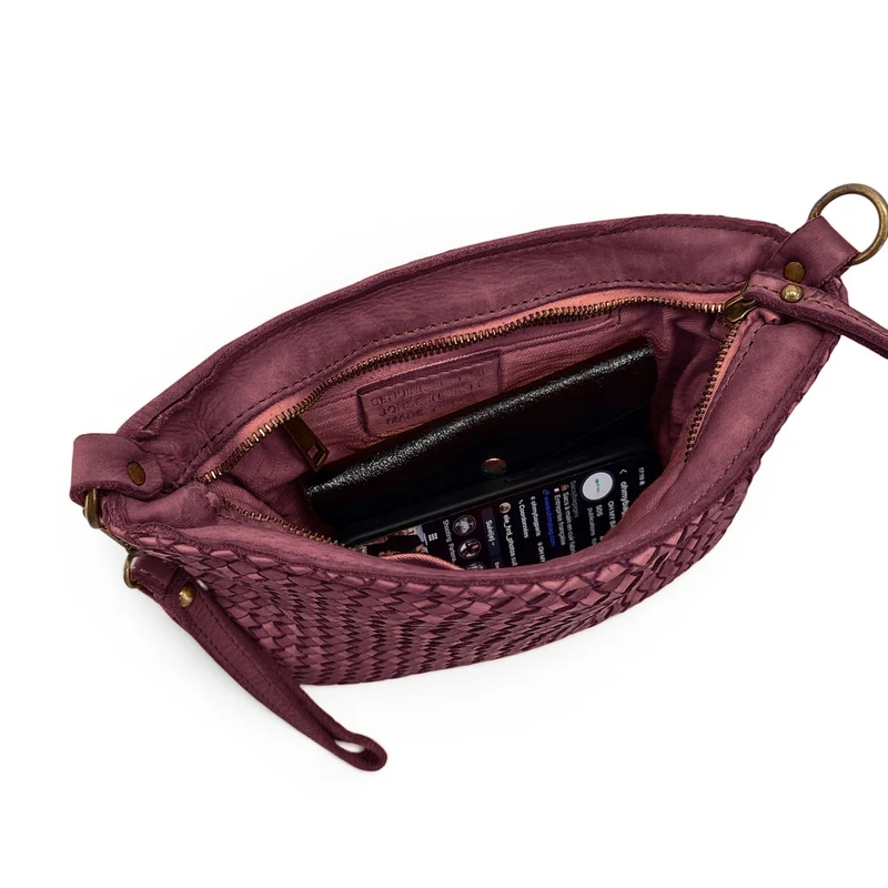 Sac pochette à bandoulière en cuir tressé MISS JOE Prune
