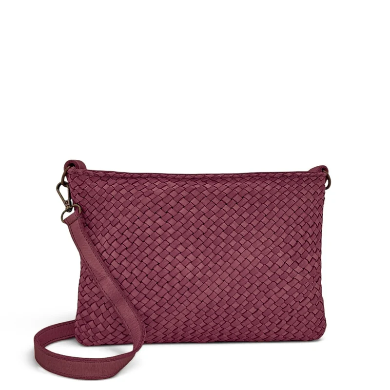 Sac pochette à bandoulière en cuir tressé MISS JOE Prune