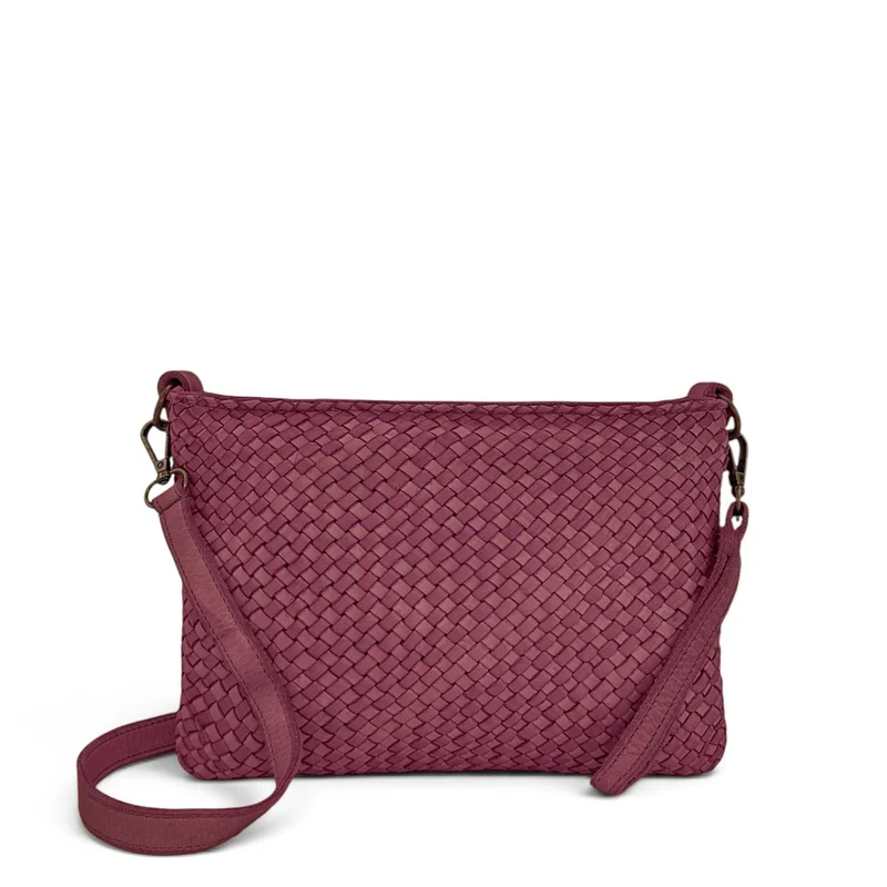 Sac pochette à bandoulière en cuir tressé MISS JOE Prune
