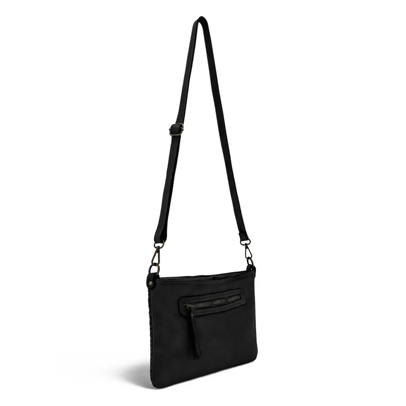Sac pochette à bandoulière en cuir tressé MISS JOE Noir
