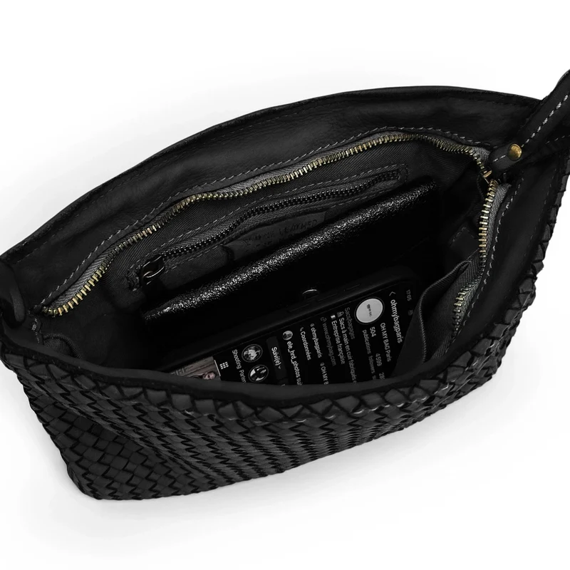 Sac pochette à bandoulière en cuir tressé MISS JOE Noir