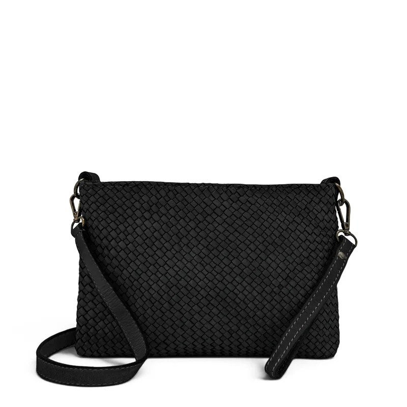 Sac pochette à bandoulière en cuir tressé MISS JOE Noir
