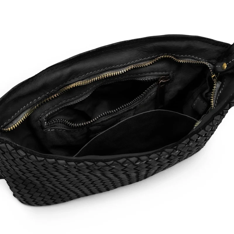 Sac pochette à bandoulière en cuir tressé MISS JOE Noir