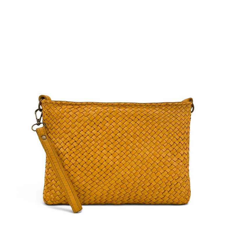 Sac pochette à bandoulière en cuir tressé MISS JOE Jaune Moutarde