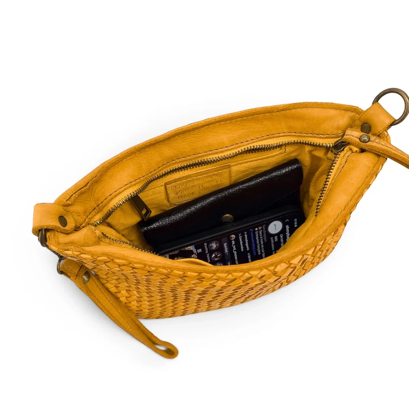 Sac pochette à bandoulière en cuir tressé MISS JOE Jaune Moutarde