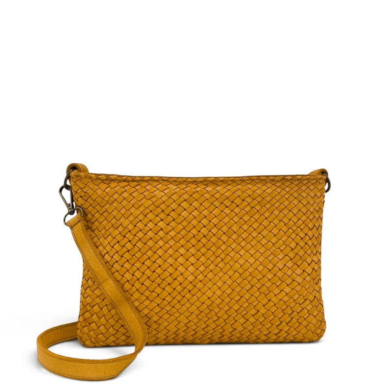 Sac pochette à bandoulière en cuir tressé MISS JOE Jaune Moutarde