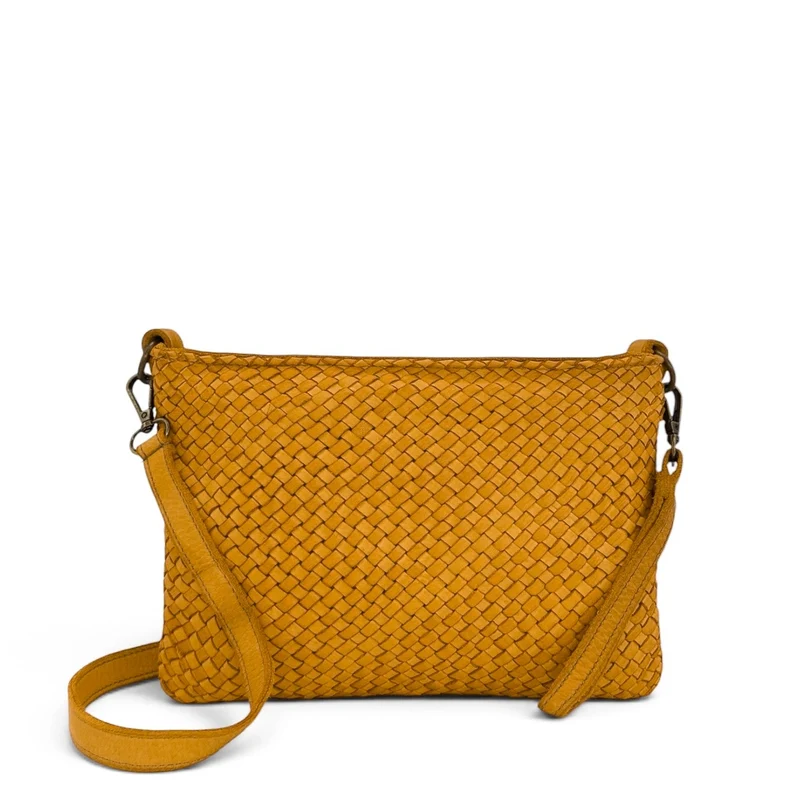 Sac pochette à bandoulière en cuir tressé MISS JOE Jaune Moutarde