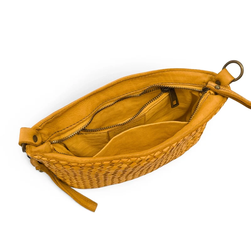 Sac pochette à bandoulière en cuir tressé MISS JOE Jaune Moutarde