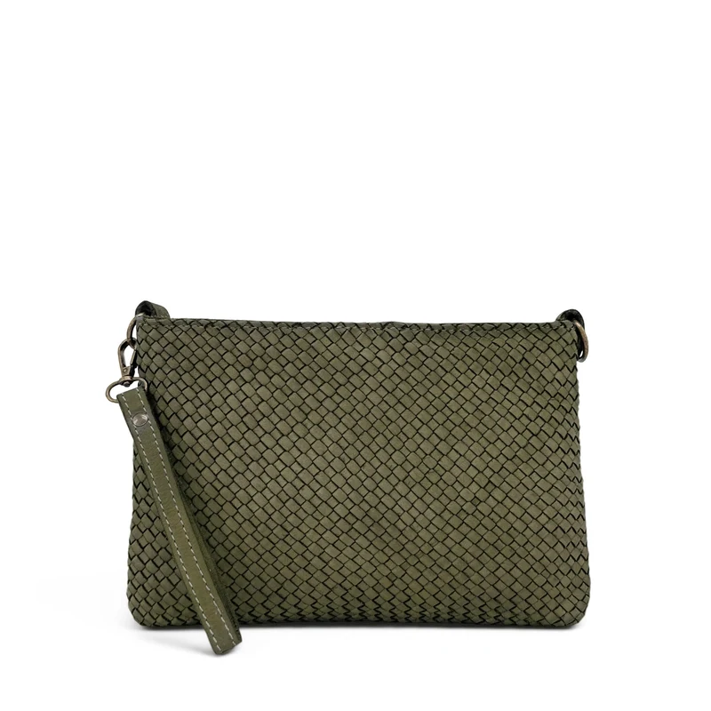Sac pochette à bandoulière en cuir tressé MISS JOE Vert kaki