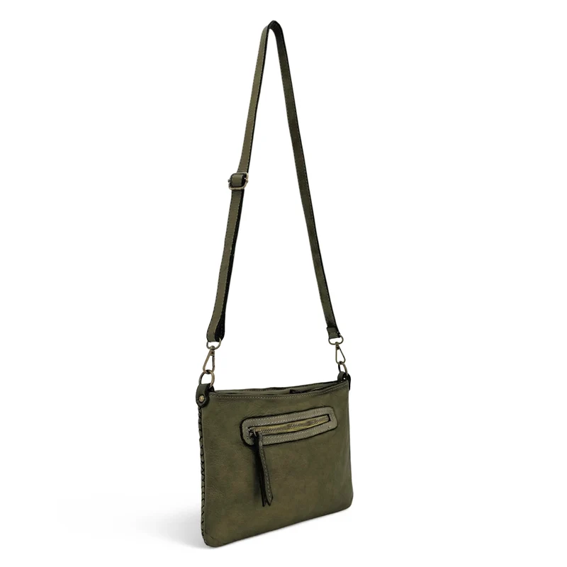 Sac pochette à bandoulière en cuir tressé MISS JOE Vert kaki