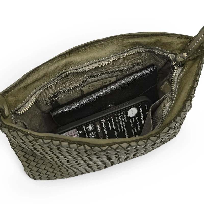 Sac pochette à bandoulière en cuir tressé MISS JOE Vert kaki