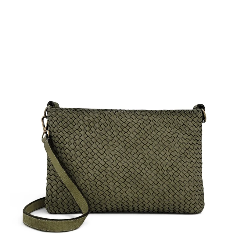 Sac pochette à bandoulière en cuir tressé MISS JOE Vert kaki
