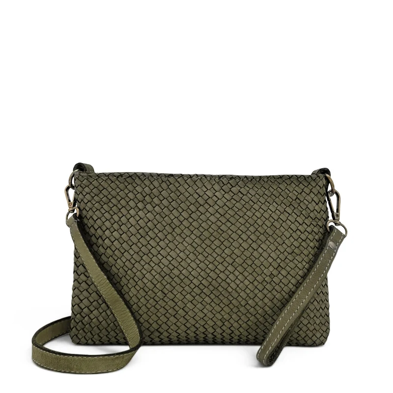 Sac pochette à bandoulière en cuir tressé MISS JOE Vert kaki