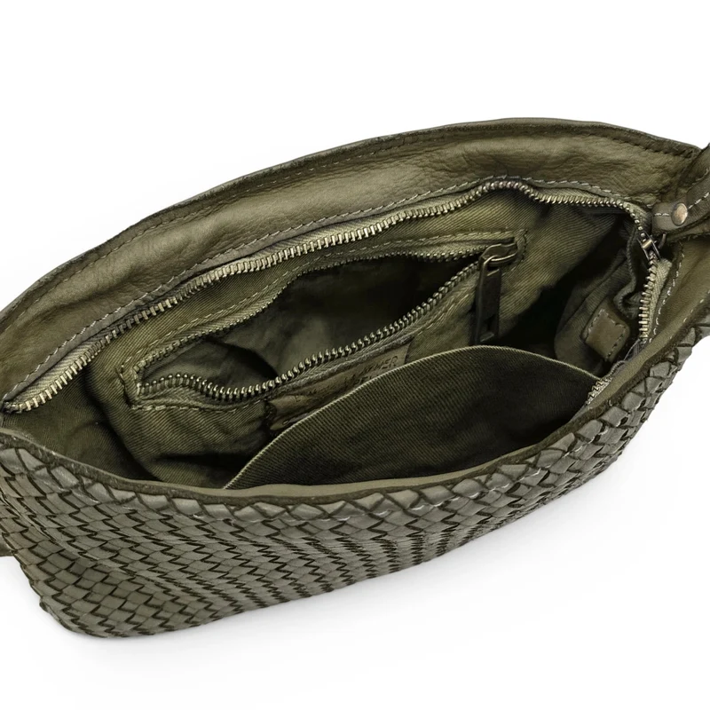 Sac pochette à bandoulière en cuir tressé MISS JOE Vert kaki