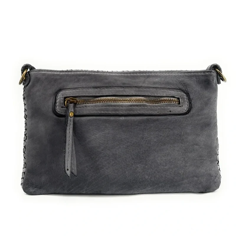 Sac pochette à bandoulière en cuir tressé MISS JOE Gris pigeon