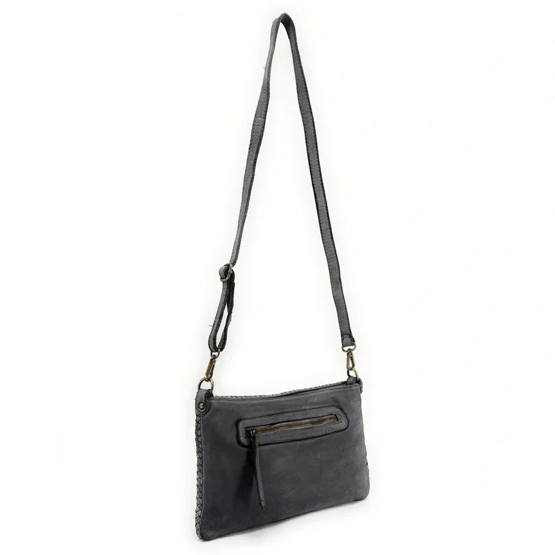 Sac pochette à bandoulière en cuir tressé MISS JOE Gris pigeon