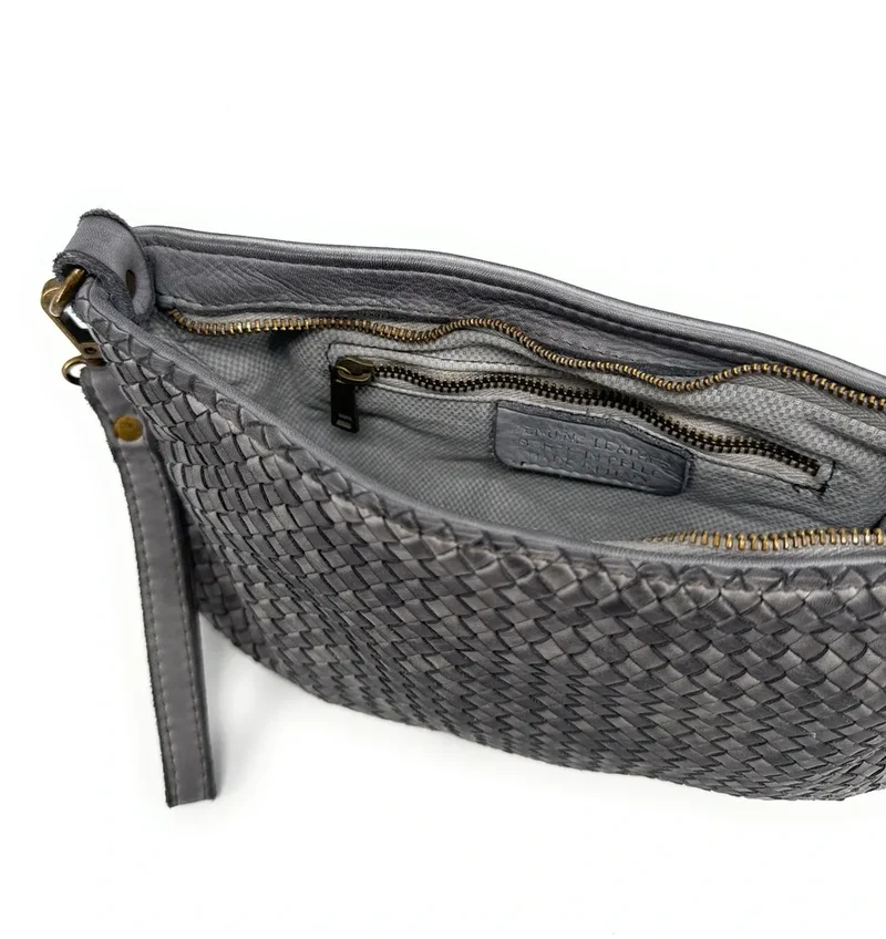 Sac pochette à bandoulière en cuir tressé MISS JOE Gris pigeon